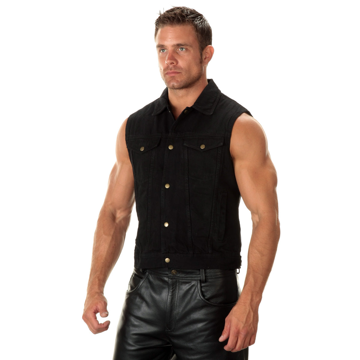 Leather vest no on sale shirt