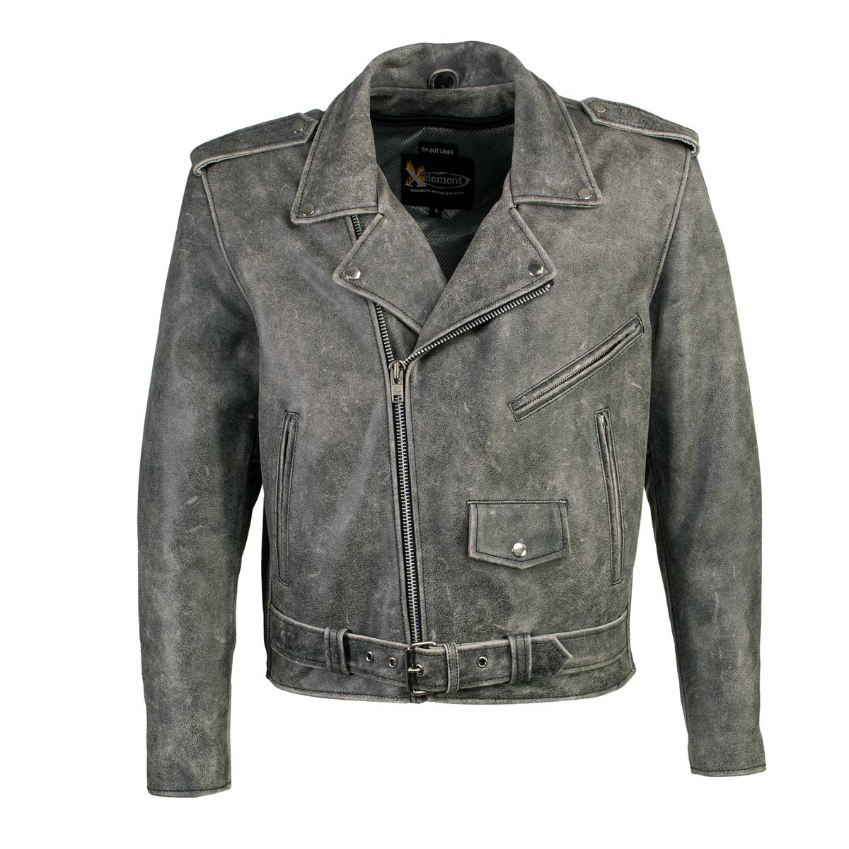 Xelement B7149 Men's 'Sliver' Distressed Gray Classic Motorcycle Leather Jacket