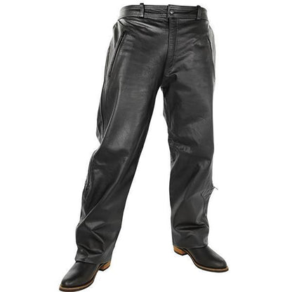 Milwaukee Leather LKM5727 Men's Black Premium Leather Motorcycle Rider Protective Over Pants w/ Side Zipper Entry