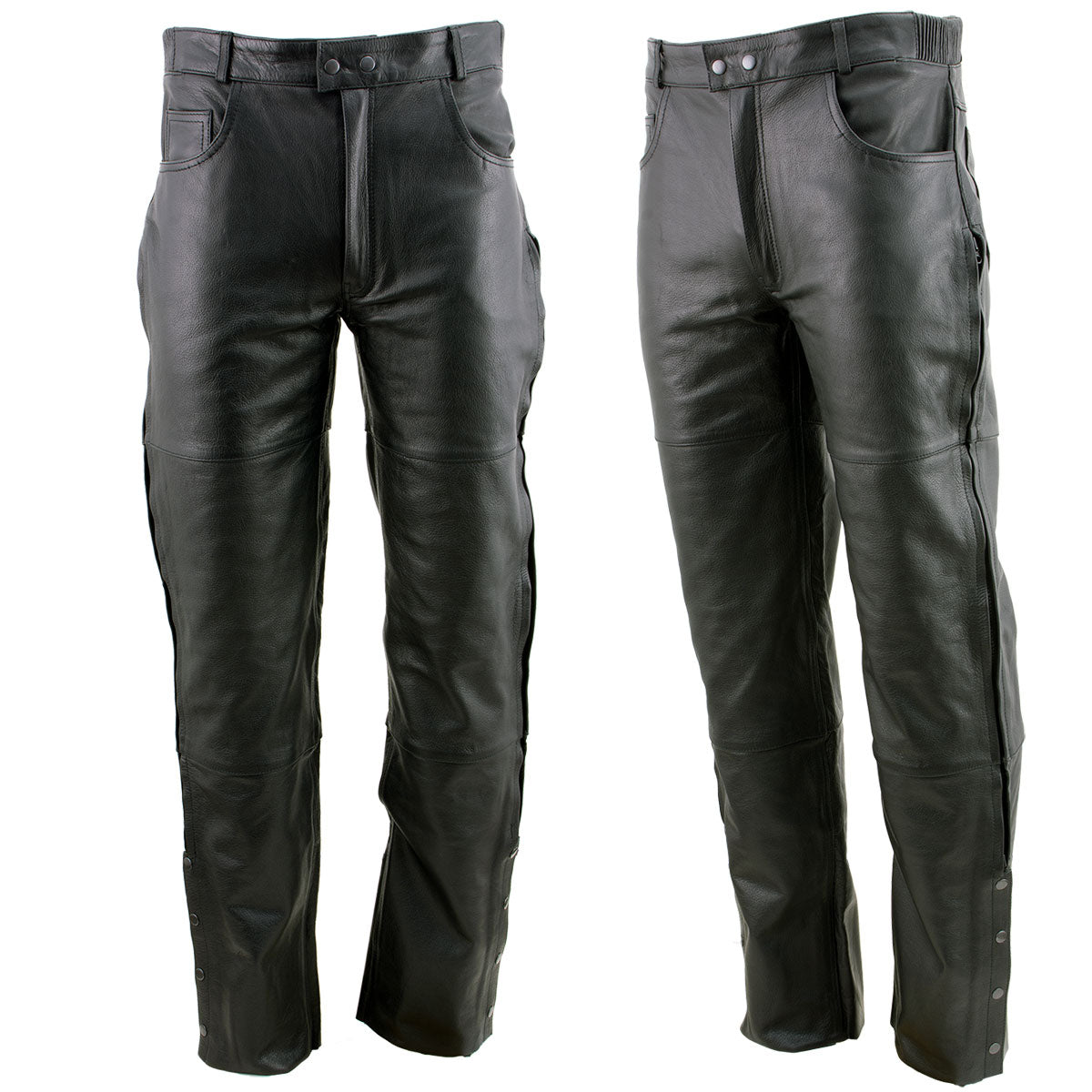 Milwaukee Leather LKM5726 Men's Black Premium Leather Motorcycle Over Pants with Side Zipper and Snaps