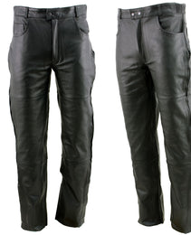 Xelement Men's Black Premium Leather Motorcycle Over Pants with Side Zipper and Snaps B7470