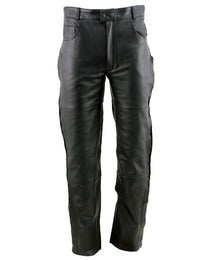 Xelement Men's Black Premium Leather Motorcycle Over Pants with Side Zipper and Snaps B7470