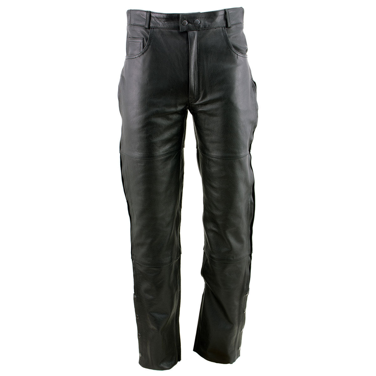 Milwaukee Leather LKM5726 Men's Black Premium Leather Motorcycle Over Pants with Side Zipper and Snaps