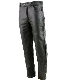 Xelement Men's Black Premium Leather Motorcycle Over Pants with Side Zipper and Snaps B7470