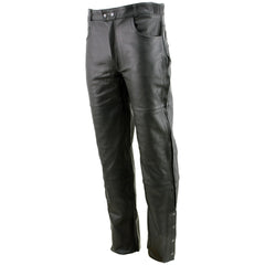 Milwaukee Leather LKM5726 Men's Black Premium Leather Motorcycle Over Pants with Side Zipper and Snaps