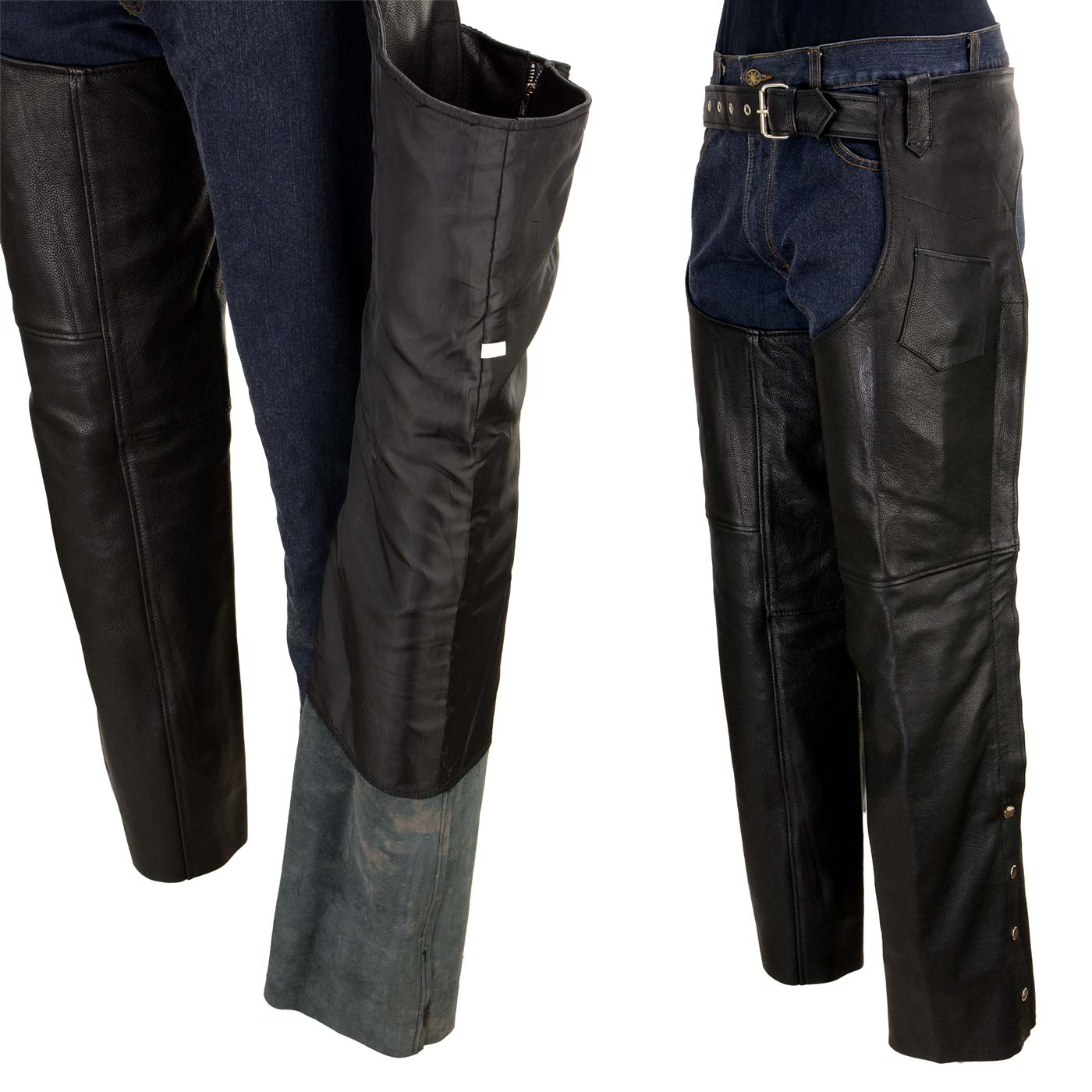 Milwaukee Leather LKM5721 Men's Black Easy Fit Premium Leather Motorcycle Biker Rider Chaps