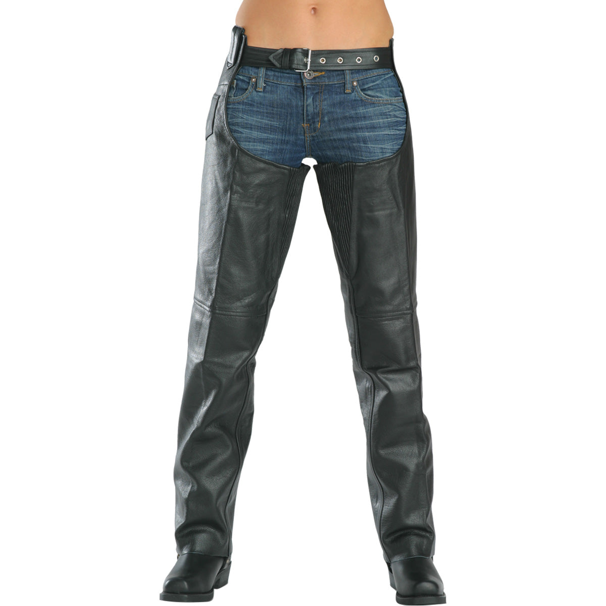 Milwaukee Leather LKL6707 Women's Black Premium Leather Dual Comfort Motorcycle Rider Chaps