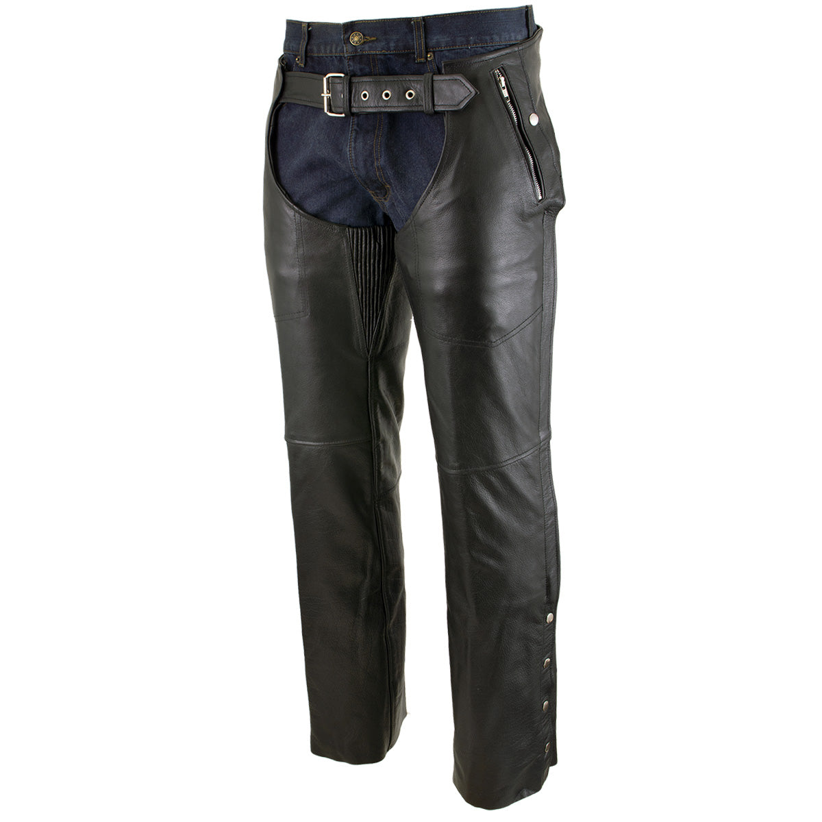 Milwaukee Leather LKM5714 Men's Black Premium Leather Motorcycle Riding Chaps w/ Removable Insulating Liner