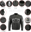 Xelement B95010 Men's 'Bones' Black Armored Cruiser Motorcycle Jacket with Reflective Skulls