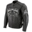 Xelement B95010 Men's 'Bones' Black Armored Cruiser Motorcycle Jacket with Reflective Skulls