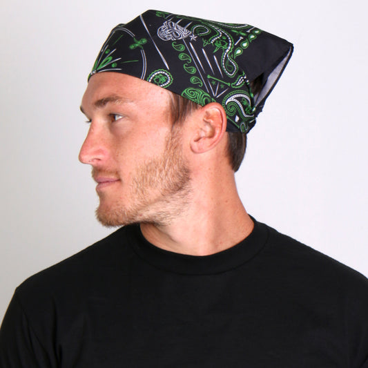 Hot Leathers BAB1068 Green Paisley Skulls Bandana