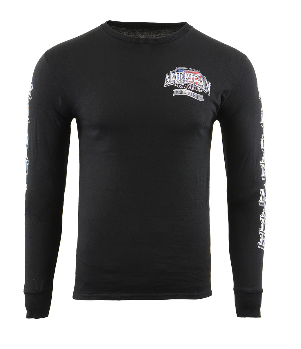 Biker Clothing Co. BCC117001 Men's Black 'American Made Free, Free To Ride' Long Sleeve T-Shirt