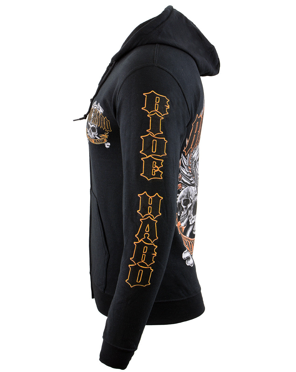 Biker Clothing Co. BCC118003 Men's Black 'Ride Hard-Play Hard' Motorcycle Hoodie