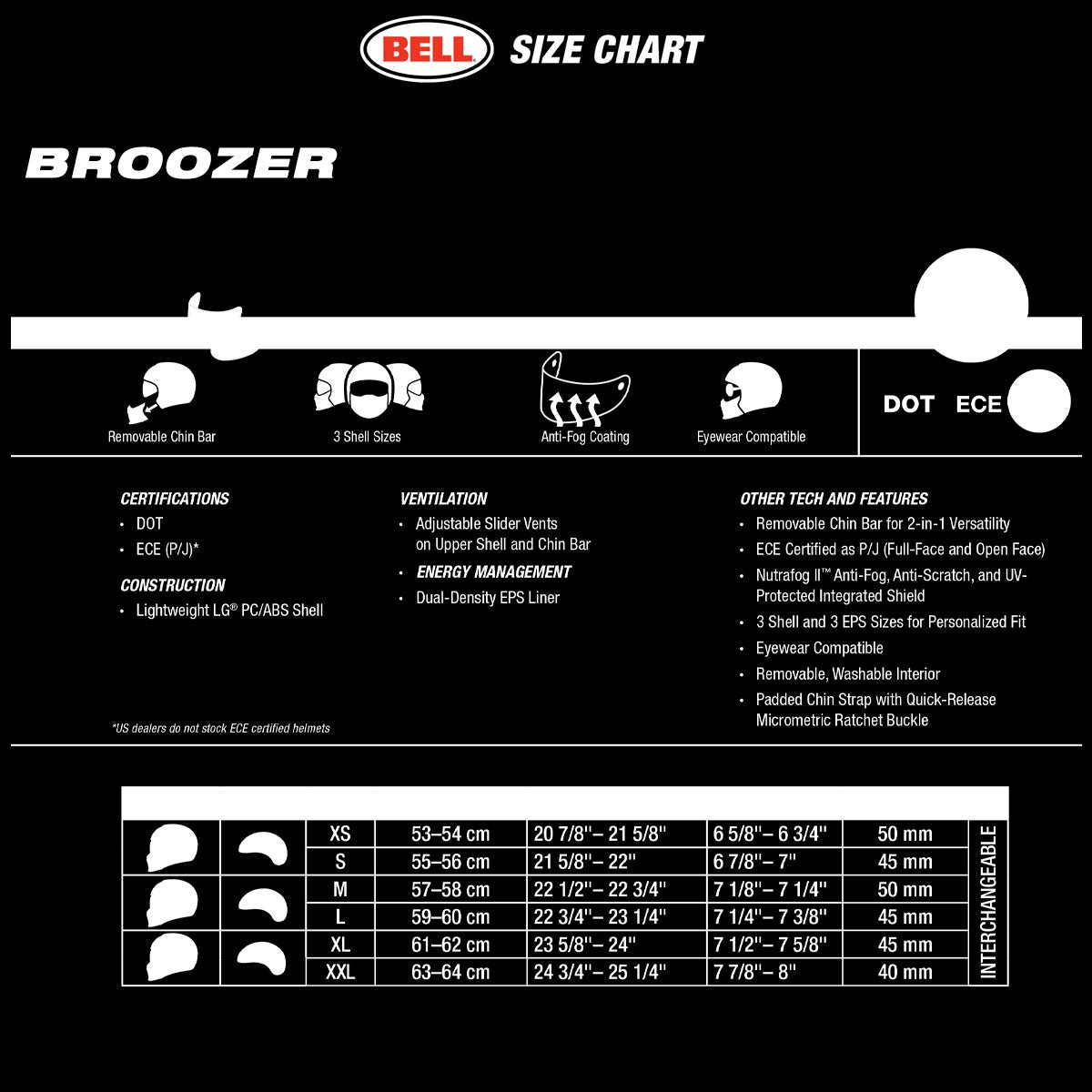 Close Out Bell Broozer ‘Full Face. Open Face. In Your Face’ 2 in 1 Motorcycle Arc Matte Black with Gray Helmet Size Small