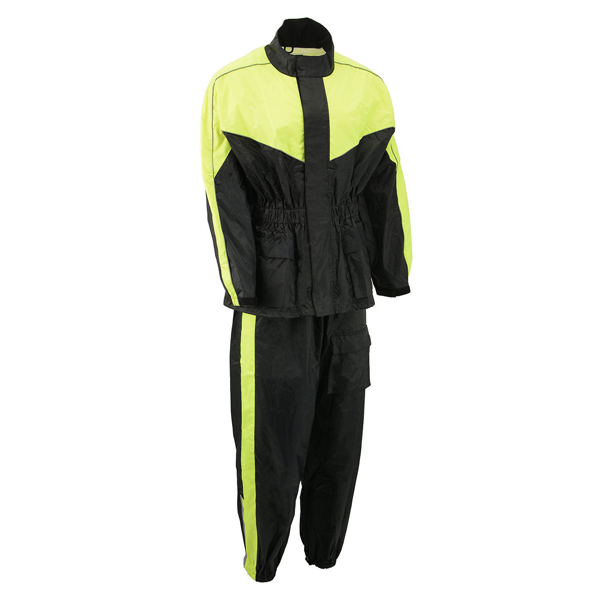 M-Boss Motorcycle Apparel BOS29601 Nylon Black/Hi-Vis Yellow 2-Piece Motorcycle Rain Gear for Men and Women