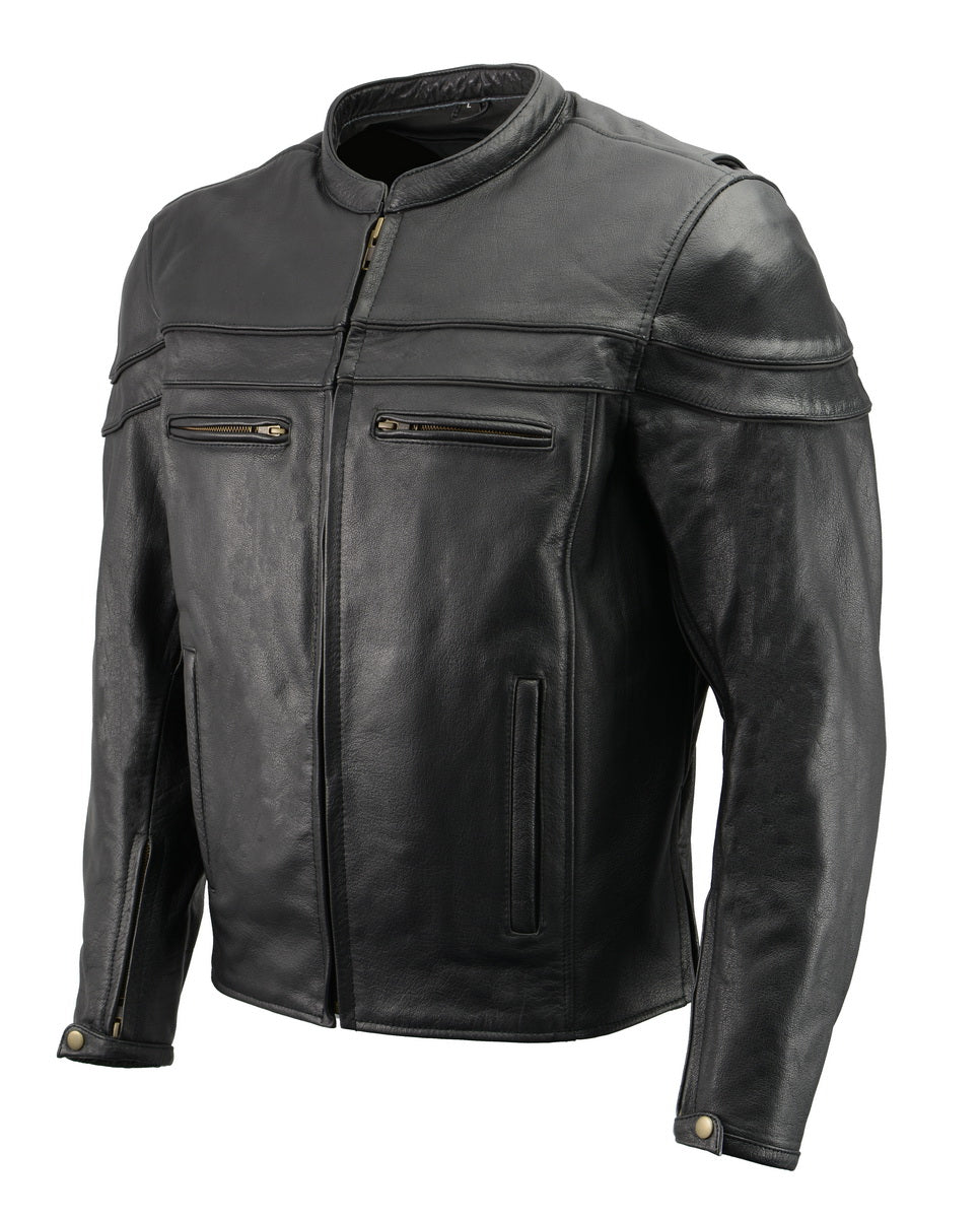 Men’s Premium Buffalo Black Leather Motorcycle Jacket with CE Armor ...