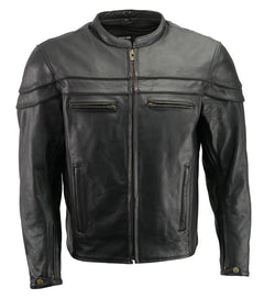 Men’s Premium Buffalo Black Leather Motorcycle Jacket with CE Armor Protection BZ1512