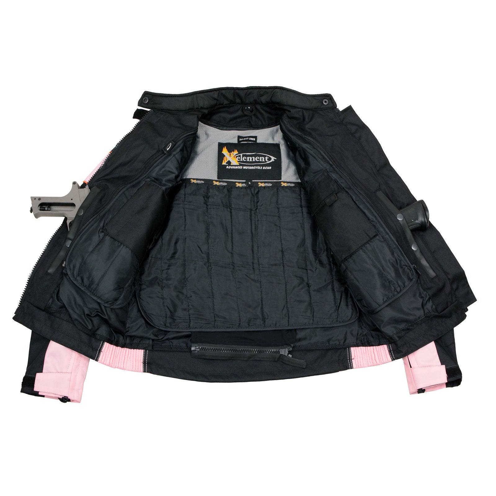 Xelement CF462 Women's 'Pinky' Black and Pink Tri-Tex Motorcycle Jacket  with X-Armor Protection