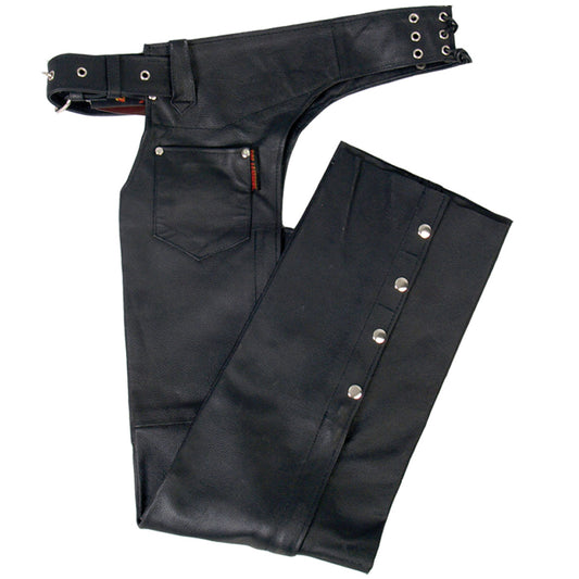 Hot Leathers CHM1001 Black Fully Lined Unisex Premium Leather Motorcycle Biker Rider Chaps