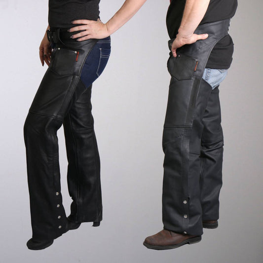 Hot Leathers CHM1001 Black Fully Lined Unisex Premium Leather Motorcycle Biker Rider Chaps