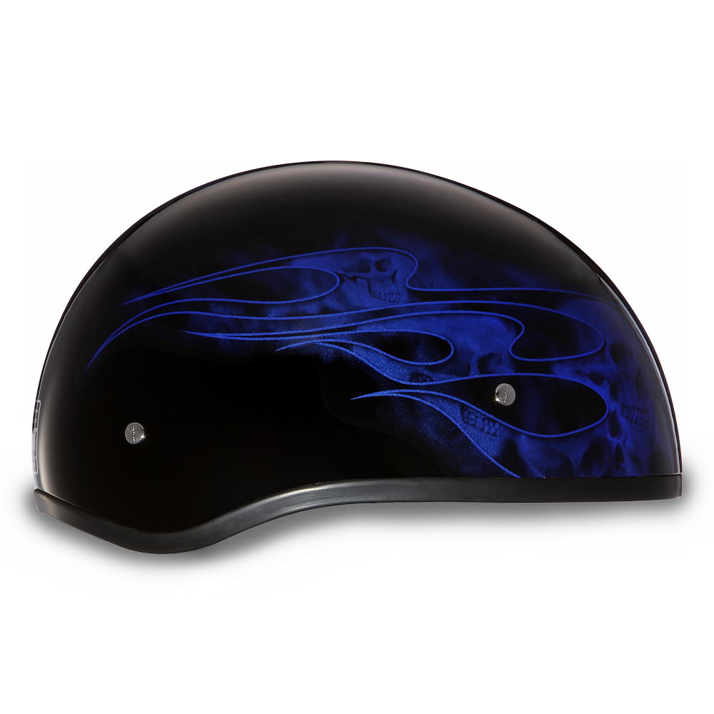 Close Out Daytona Helmets D6-SFB ‘Skull Cap’ with Blue Skull Flames Half Face Helmet