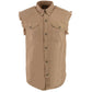 Milwaukee Leather DM4005 Men's Beige Lightweight Denim Shirt with Frayed Cut Off Sleeveless