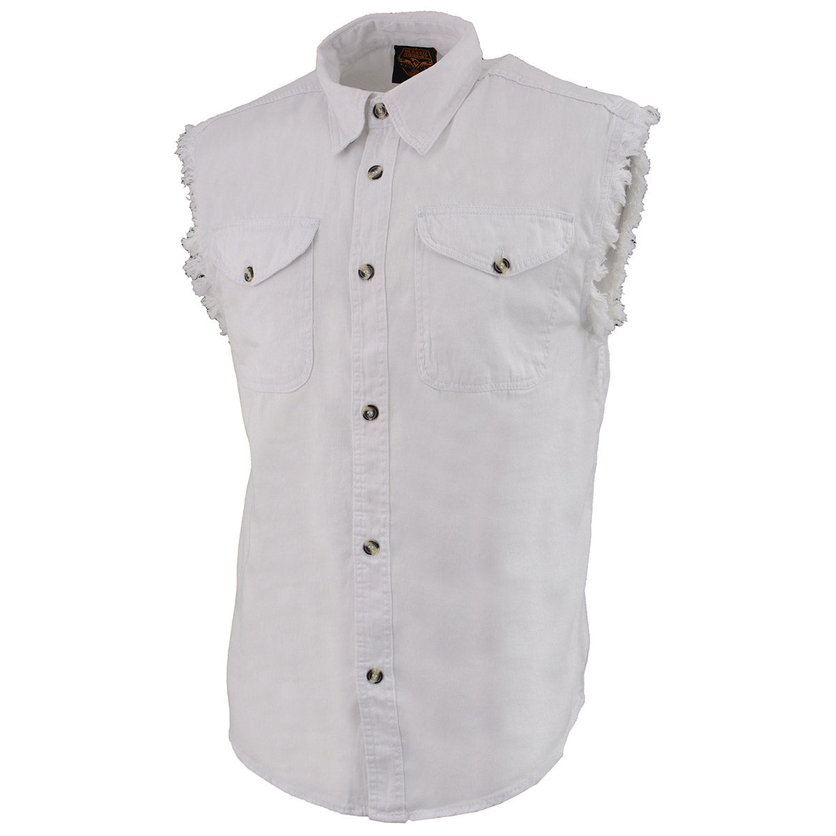 Milwaukee Leather DM4006 Men s White Denim Lightweight Shirt with Sleeveless Frayed Cut Off White 4X Large