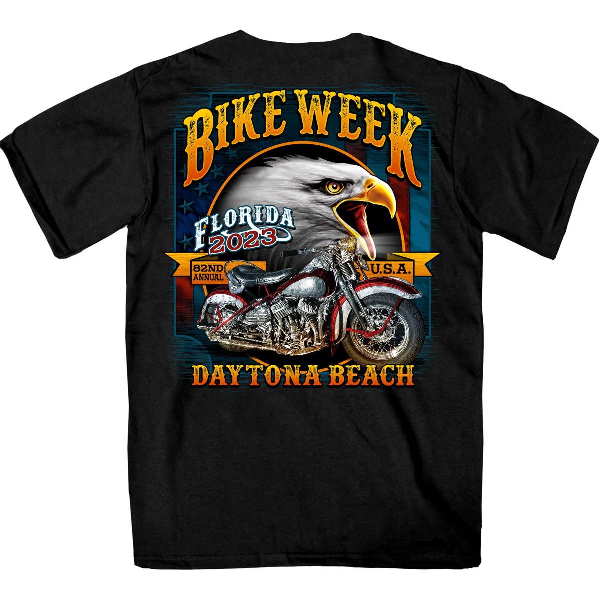 Hot Leathers EDM1184 Men's 2023 Daytona Beach Bike Week Eagle Bike Black T-Shirt