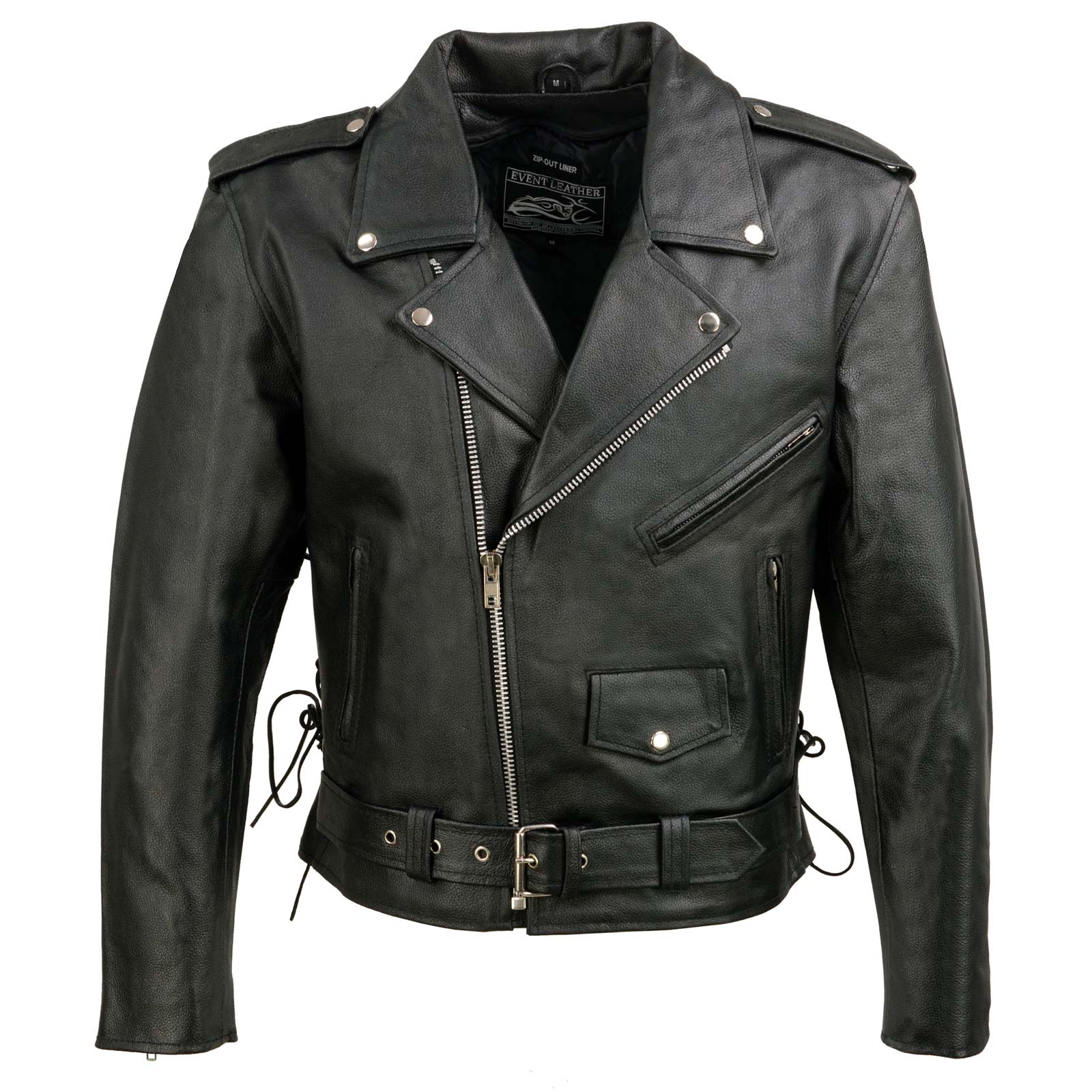 Event Leather EL5411 Men s Black Classic Side Lace Motorcycle Leather Jacket Motorcycle Riding Jackets