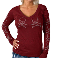 Hot Leathers Ladies Long Sleeve Studded Cross Bones Shirt GLC3542