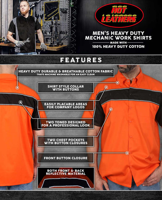Hot Leathers GMM1007 Men's 2 Tone Striped Orange/Black Button Up Heavy-Duty Work Shirt for | Classic Mechanic Work Shirt