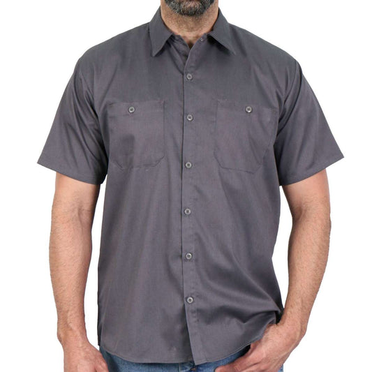 Hot Leathers GMM1010 Men's Mechanic Charcoal Button Up Heavy-Duty Work Shirt for | Classic Mechanic Work Shirt