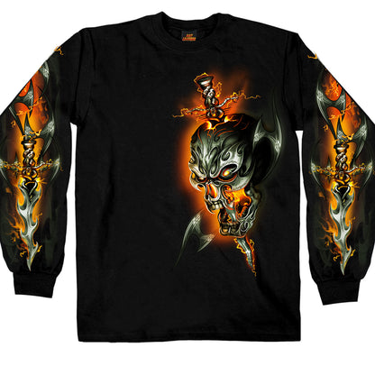 Hot Leathers GMS2068 Men’s ‘Electric Skull’ Long Sleeve Black Shirt