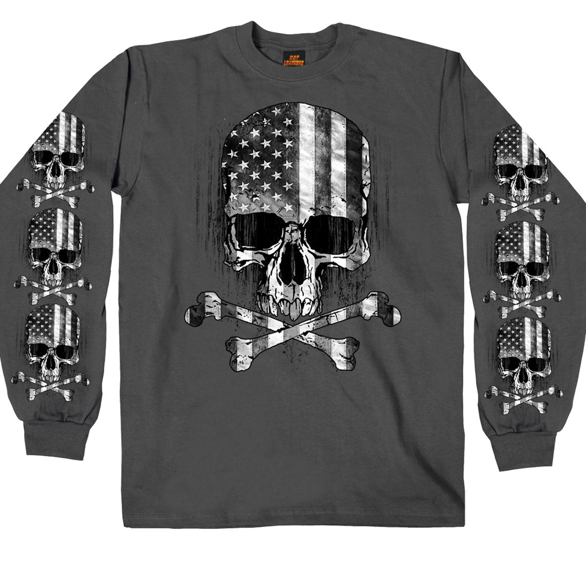 Hot Leathers GMS2391 Men’s ‘Flag Skull’ Long Sleeve Charcoal Shirt