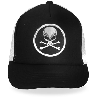 Hot Leathers GSH1008 Skull and Cross Bones Black and White Trucker Hat