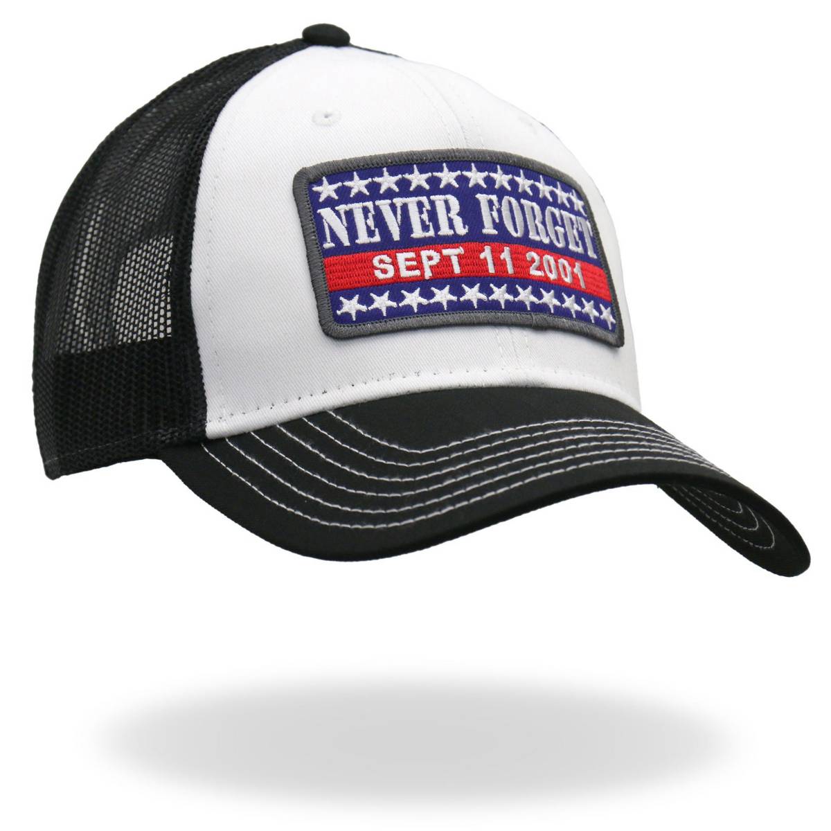 Hot Leathers Black And White Never Forget 9-11 Trucker Hat GSH1047