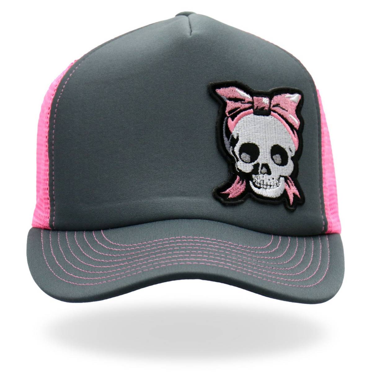 Hot Leathers Charcoal and pink Girly Skull Trucker Hat GSH1052