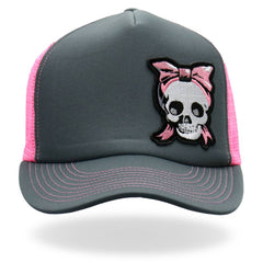 Hot Leathers Charcoal and pink Girly Skull Trucker Hat GSH1052