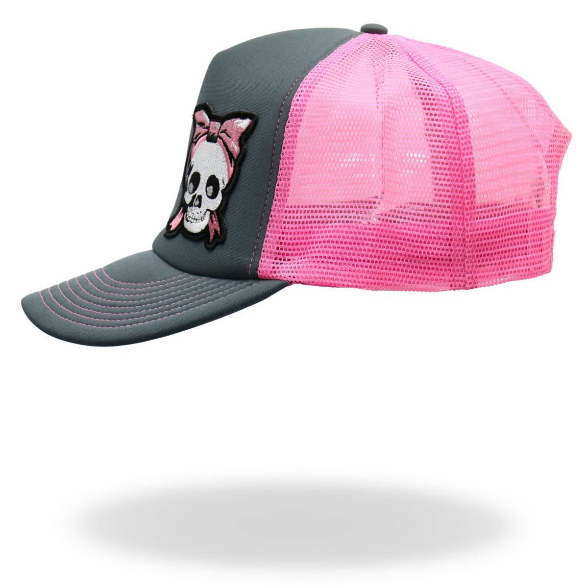 Hot Leathers Charcoal and pink Girly Skull Trucker Hat GSH1052