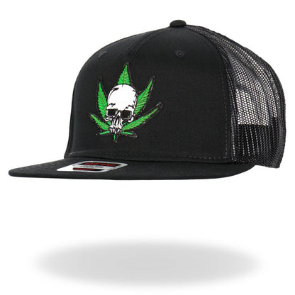 Hot Leathers Pot Leaf Skull Black Snapback Hat GSH2037