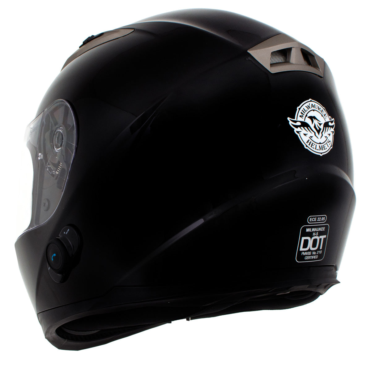 Milwaukee Helmets H510 Gloss Black Chit Chat Full Face Motorcycle Helmet w Intercom Built in Speaker and Microphone for Men Women