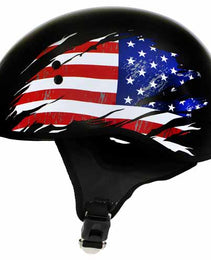 Hot Leathers American Flag Black Glossy Motorcycle Skull Cap Half Helmet for Men and Women DOT Approved HLT68