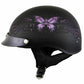 Hot Leathers HLT70 'Purple Butterfly' Flat Black Advanced DOT Motorcycle Half Face Biker Helmet