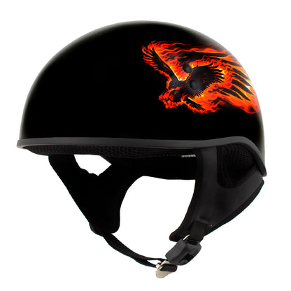 Hot Leathers HLD1006 'Black Out Eagle' Motorcycle DOT Approved Skull Cap Half Half Helmet for Men and Women Biker