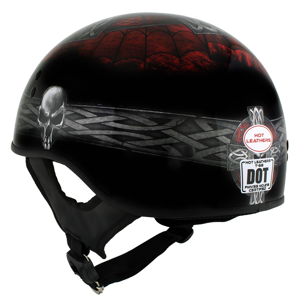 Hot Leathers HLD1008 Black 'Celtic Cross' Motorcycle DOT Approved Skull Cap Half Helmet for Men and Women Biker