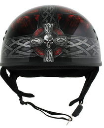 Hot Leathers HLD1008 Black 'Celtic Cross' Motorcycle DOT Approved Skull Cap Half Helmet for Men and Women Biker