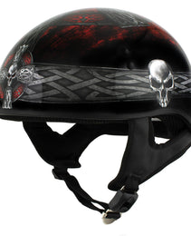 Hot Leathers HLD1008 Black 'Celtic Cross' Motorcycle DOT Approved Skull Cap Half Helmet for Men and Women Biker