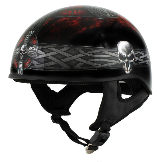 Hot Leathers HLD1008 Black Celtic Cross Motorcycle DOT Approved Skull Cap Half Helmet Biker