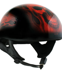 Hot Leathers HLD1018 Black Red Flame Skull Motorcycle DOT Approved Skull Cap Half Helmet Biker