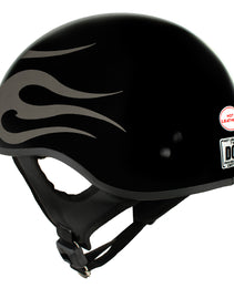 Hot Leathers HLD1036 'Flames' Gloss Black Motorcycle DOT Approved Skull Cap Half Helmet for Men and Women Biker